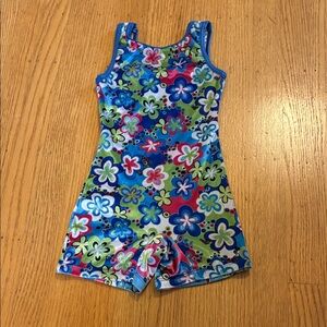 Floral Patterned Sleeveless Gymnastics Leotard